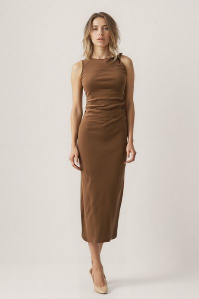 Vitrin Knitted Dress with Knot Detail on the Shoulder