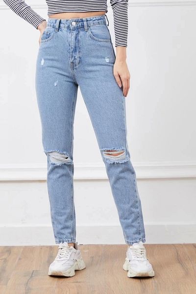 TB Terzi Bey High Waist Slit Mom Jean Trousers