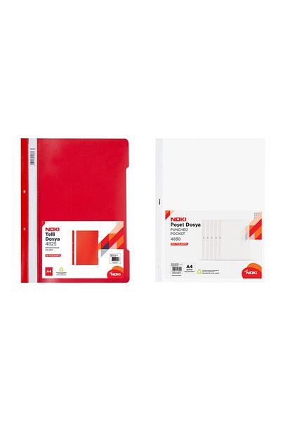 Noki Ring Binder + Bag File Office Set (50Pcs Red Ring Binder + 100Pcs Bag File)
