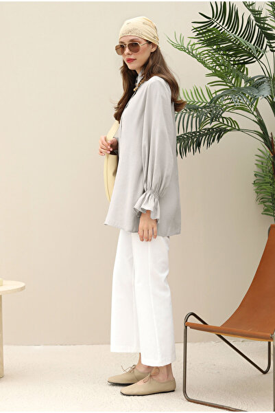 HEQA Kolu Gipeli Modal Gömlek Açık Gri