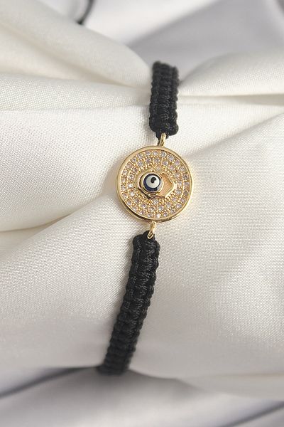 Skygo Brass Gold Color Zircon Stone Evil Eye Bead Embroidered Macrame Elevator Model Women's Bracelet - Tj-Bb6789