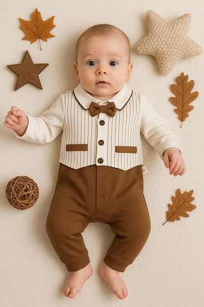 Babydonat Striped Bow Tie Baby Boy Jumpsuit 100% Cotton