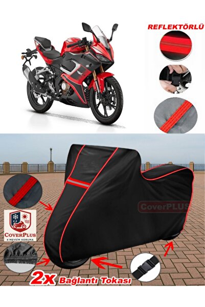 CoverPlus QJ SRK125 R Branda SİYAH Motosiket Brandası Motor Örtüsü Çadır (Kırmızı Dikişli)