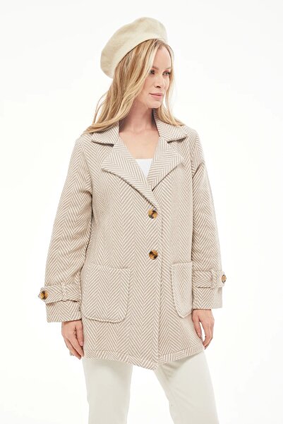 TakıDolabı Jachetă cu ștampilă cu model pe spate cu guler dublu