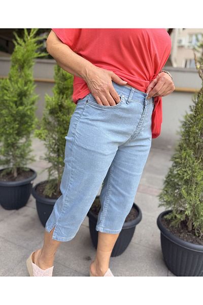 DenizEge Slit Jeans Capri Light Blue