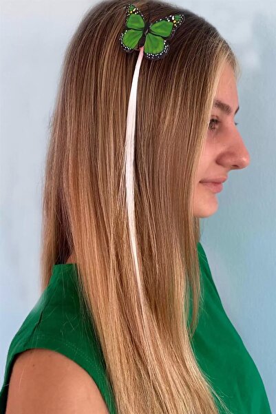 Genel Markalar Yeşil Renk Kelebek Figürlü Işıklı Yan Toka