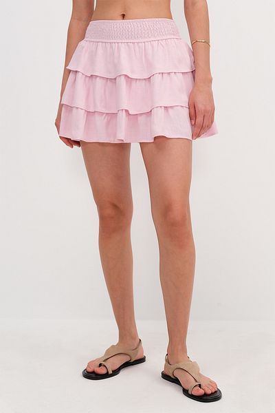 Addax Linen Blended Ruffled Mini Skirt E17248