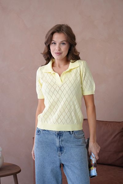 Park Karon Polo Neck Openwork Short Sleeve Polo Knitwear Sweater