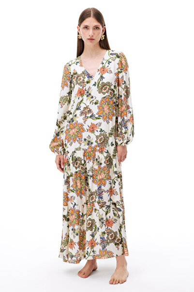 Perspective Saharas Floral Pattern V-Neck Multi Color Dress