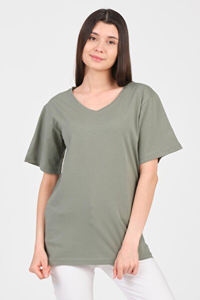 As Collection Γυναικείο T-shirt Boyfriend με λαιμόκοψη σε πράσινο χρώμα - Κον...