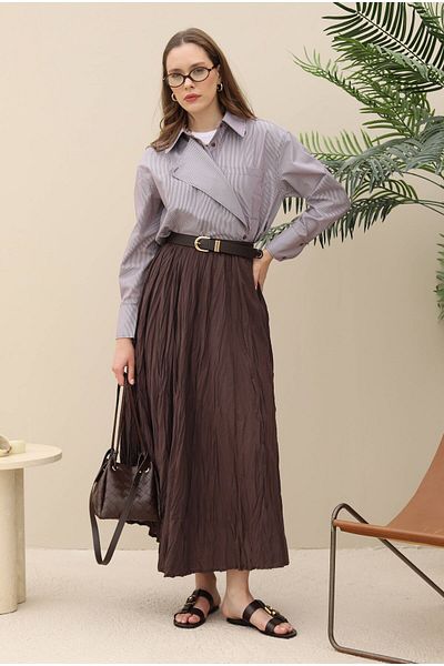 HEQA Double Breasted Placket Shirt Brown