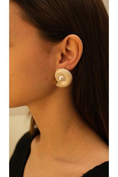 Jerie Gold Enameled Pearl Detail Snail Earrings