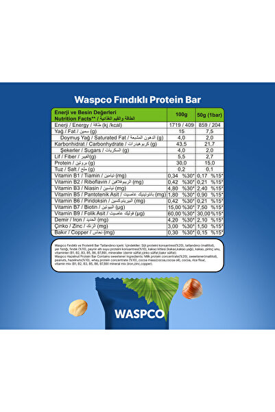 Waspco Fındıklı Yüksek Protein Bar 50g x 1 Adet