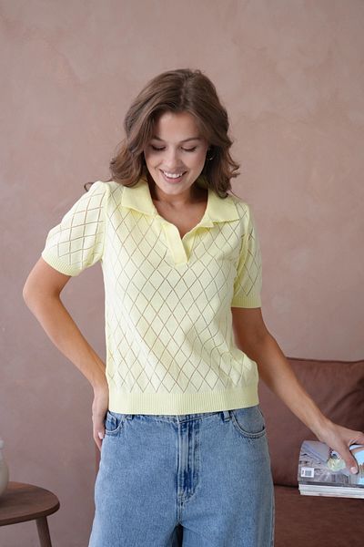 Park Karon Polo Neck Openwork Short Sleeve Polo Knitwear Sweater