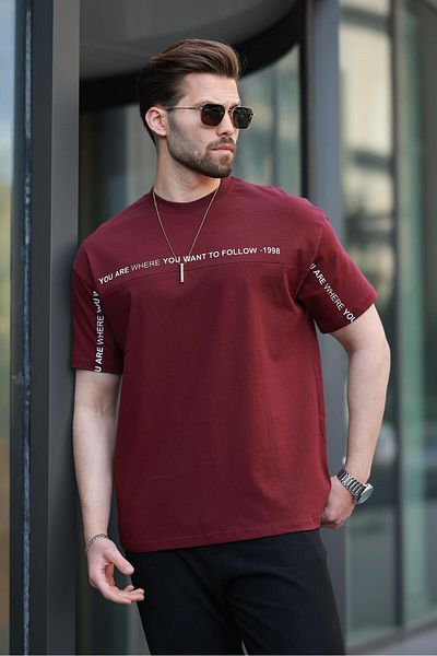 Madmext Claret Red Crew Neck εμπριμέ Basic T-Shirt E7156