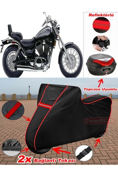 CoverPlus سوزوكي VL 1400 دخيل القماش المشمع الأسود Topcase الخلفي متوافق مع ا...