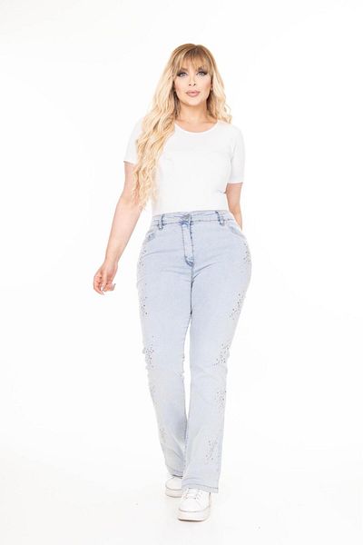 EYLÜL BUTİK Women's Plus Size Spanish Trousers with Stones on the Leg