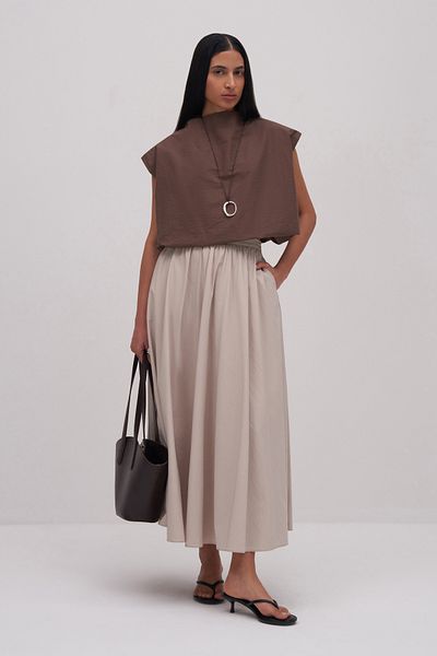 Mathilda By Çiğdem Bilici Women's Bitter Brown Laura Stand Collar Blouse