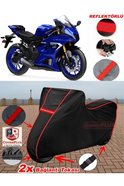 CoverPlus Yamaha R7 Branda SİYAH Motosiket Brandası Motor Örtüsü Çadır (Kırmızı Dikişli)