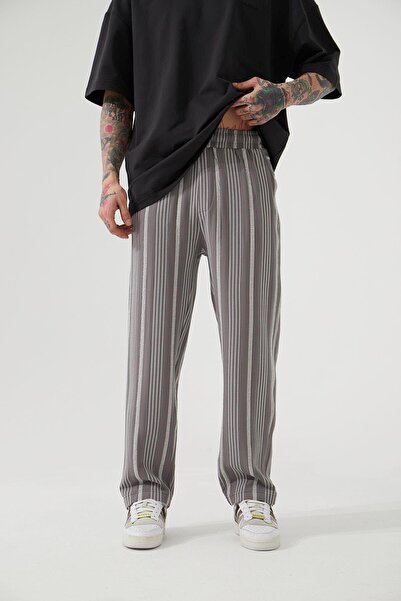 Machinist Men's Maroken Barbaros Striped Relaxed Baggy Gray Sweatpants