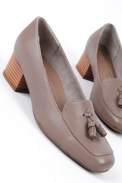 Lal Shoes & Bags Дамски обувки на висок ток Jeysa от естествена кожа с пискюли - цвят норка