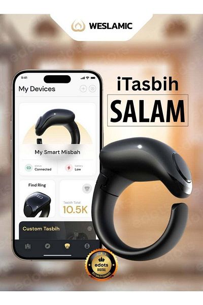 WESLAMIC Itasbih (SALAM) Smart Ring | Prayer Reminders | 2 Sizes Included | Magnet Charging | Bluetooth