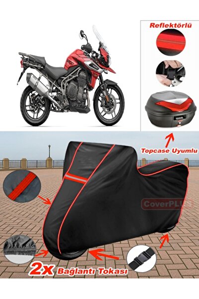 CoverPlus قماش تريومف تايجر 1200 XR المشمع أسود اللون متوافق مع الحقيبة الخلف...