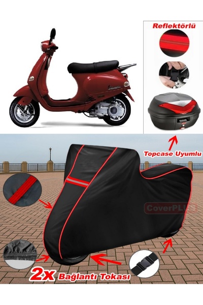 CoverPlus غطاء خلفي من القماش المشمع Vespa ET 4 باللون الأسود متوافق مع القما...