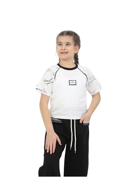 Bermini Girl's T-Shirt with Sleeve Writing