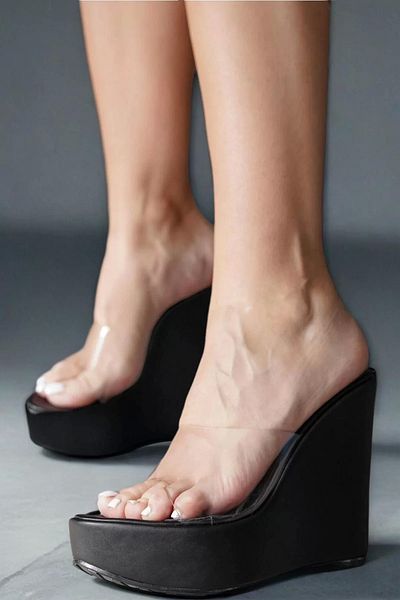 PayBuy Women's Transparent Banded Wedge Heel Slippers Modern Comfortable Design
