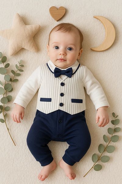 Babydonat Striped Bow Tie Baby Boy Jumpsuit 100% Cotton
