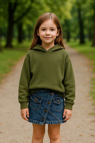 Hilal Akıncı Kids Girl's Hooded Knitwear Sweatshirt Asymmetrical Cut Denim Skirt Set of 2