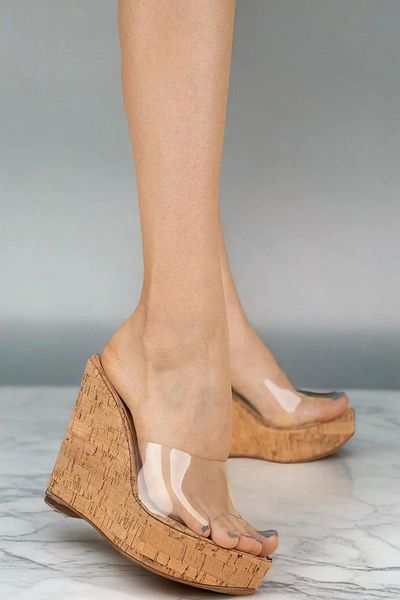 PayBuy Women's Transparent Banded Wedge Heel Slippers Modern Comfortable Design