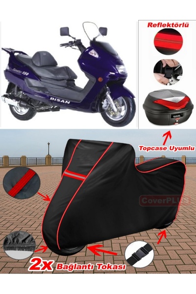 CoverPlus Bisan Senator 150 Tarpaulin Black Topcase Rear Bag Compatible Motor...