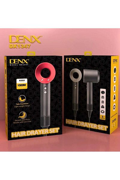 Denx مجفف شعر مع موزع ومشط وفرشاة ومجفف شعر أيوني بقوة 1500 واط
