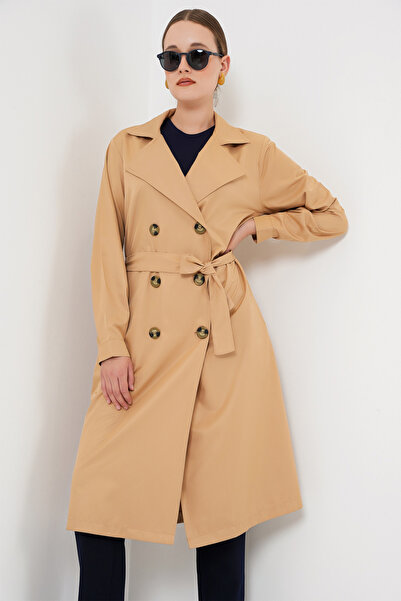 Merterium Kadın Vizon Kruvaze Yaka Trençkot