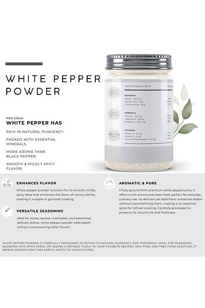 AWAFI MILL White Pepper Powder | Fine Ground White Pepper - Bottle of 100 gram / 3.5 Oz
