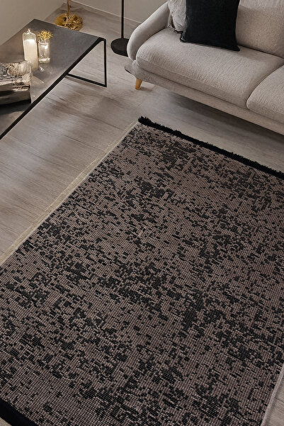 Bej Şönil Kilim Dokuma Makine Halısı Kaymaz Taban Yıkanabilir Pamuk Saçaklı Oturma Odası