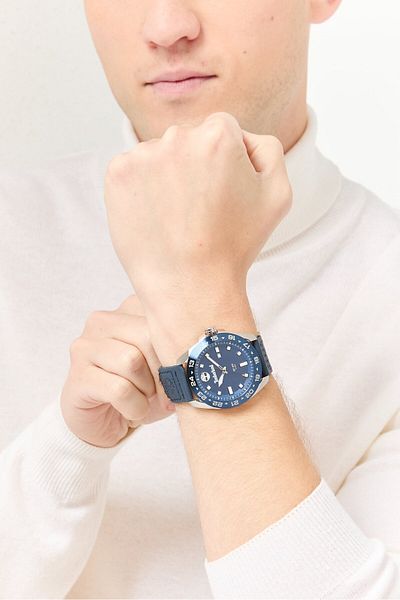 Timberland Men Tdwgb0029403 Leather Analog Watch 44 Mm, Navy