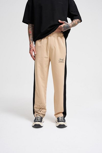 Machinist Oversize Just One Lıfe Printed Organic Cotton Sweatpants with Elastic Waistband BEIGE