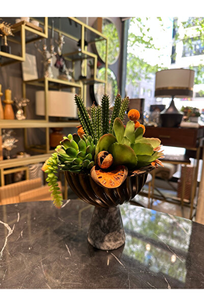 dekorbia Mermer Kaideli Sukulent Aranjmanı (17x27hcm)