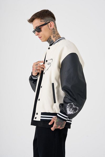 Machinist Men's Hell Fire Club Oversize Bomber Jacket Ecru