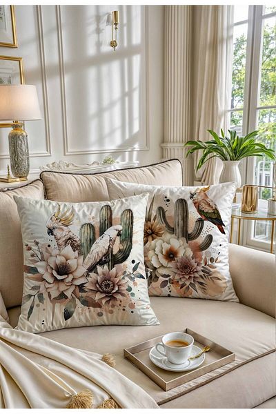 Pilloveland Set of 2 Double Sided Printed Suede Cushion Cover - Papalya
