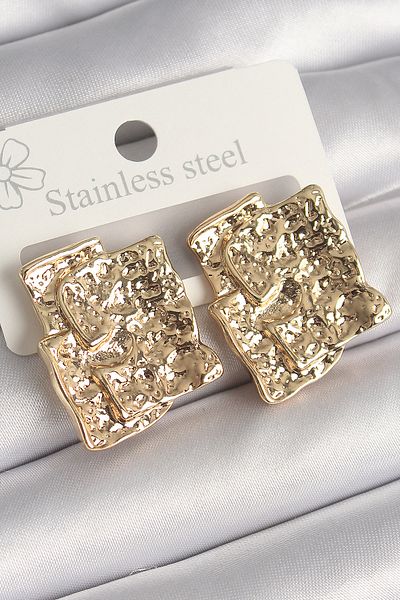 Skygo Brass Silver Color Embroidered Square Plate Model Women's Earrings - Tj-Bkp10258