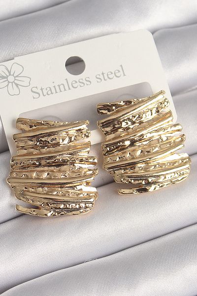 Skygo Brass Gold Color Embroidered Square Plate Model Women's Earrings - Tj-Bkp10253
