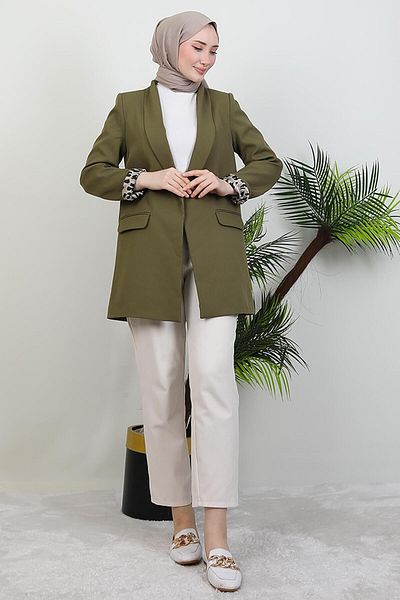 GİYZAMİLA Μπουφάν με επένδυση Leopard Khaki