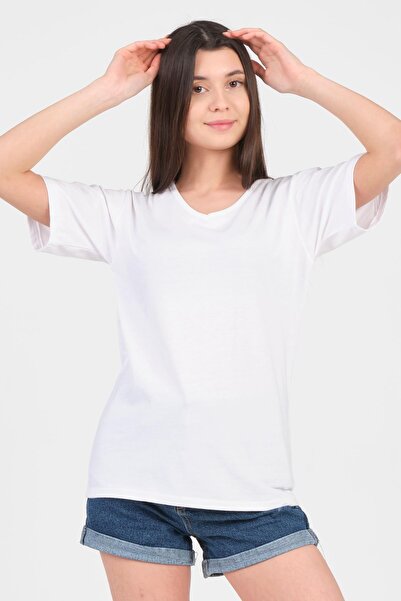 As Collection Λευκό γυναικείο πλεκτό μπλουζάκι με κοντό μανίκι V λαιμόκοψη