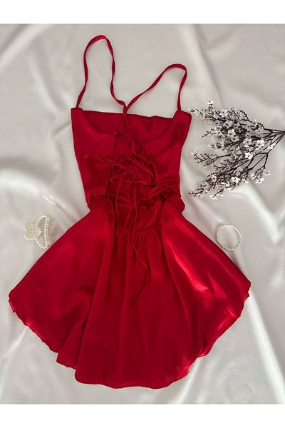 MH Moony Homewears Red Macaron Satin Nightgown
