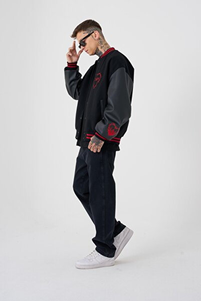 Machinist Erkek Hell Fire Club Oversize Bomber Ceket Black