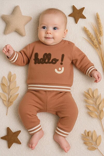 Generic Brand Hello Embroidered 100% Cotton 2-Piece Baby Boy Set
